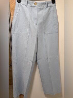 Zara High-Rise Wide-Leg Pants in Light Blue
